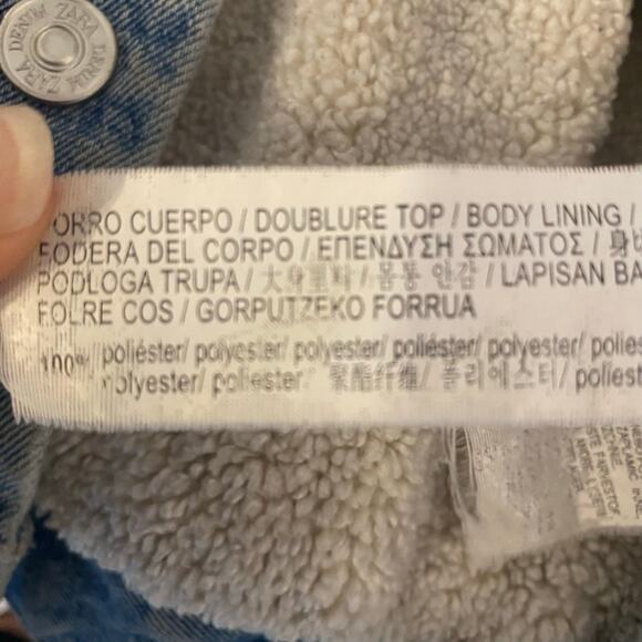 Zara Womens Blue Denim Lined Sherpa Jean Jacket Small Cropped Country Western - Picture 12 of 16